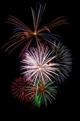Colorful fireworks display on black background - 198616081