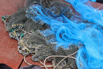Luminous blue commercial fishing nets