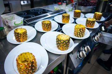 Pineapple without pulp stands on the table