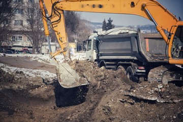 Excavator at construction site