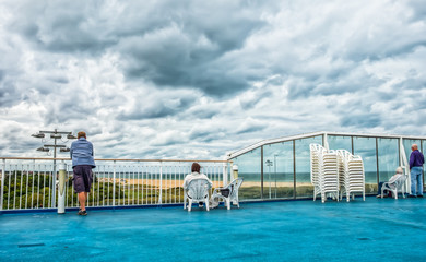 Passengers on a ferry  waiting for the ship to depart, summer 2017, France