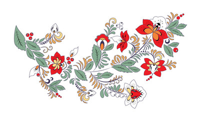 stock vector abstract  flowers and waves, doodle floral bouquet. oriental or arabic, russia textile design. template for card. banner. botanic set