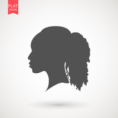 Young woman head vector silhouette isolated on white background . Portrait of woman in profile , isolated silhouette - vector illustration