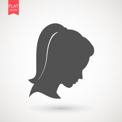 Young woman head vector silhouette isolated on white background . Portrait of woman in profile , isolated silhouette - vector illustration