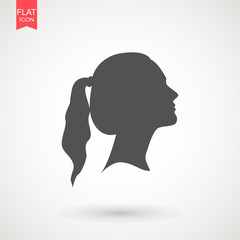 Young woman head vector silhouette isolated on white background . Portrait of woman in profile , isolated silhouette - vector illustration