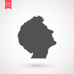Young man head vector silhouette isolated on white background . Portrait of men in profile , isolated silhouette - vector illustration