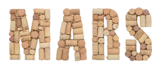 Word March in French Mars made of wine corks isolated on white