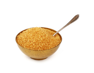 Vintage metal bowl full of brown cane sugar