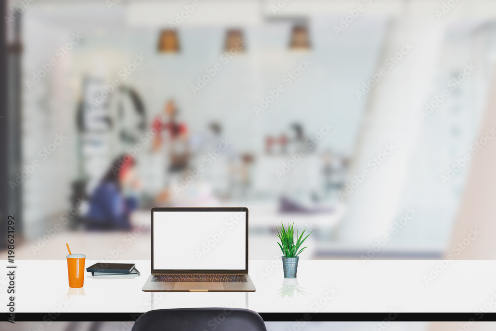 Poster comfortable workplace with modern desktop computer. blank screen for graphic display montage.