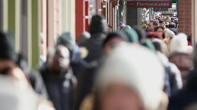 People Walking Down Crowed Sidewalk During Sundance Film Festival In Park City Utah.