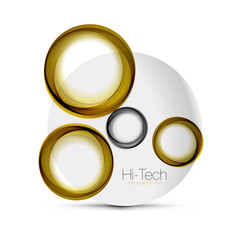 Circle web layout - digital techno spheres - web banner, button or icon with text. Glossy swirl color abstract circle design, hi-tech futuristic symbol with color rings and grey metallic element