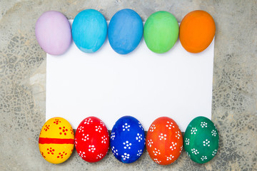 Painted Easter eggs put on the Polished floor ,easter day