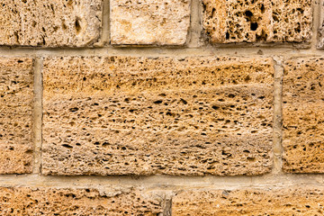 Brickwork of shell rock. Background structure. Wall.