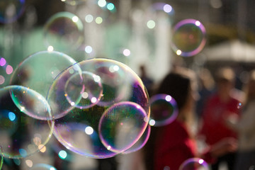 Soap bubbles during a street performance