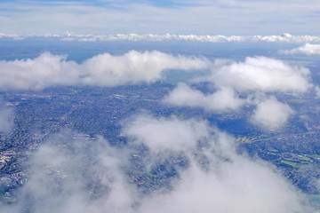White clouds, view from above air plane window
