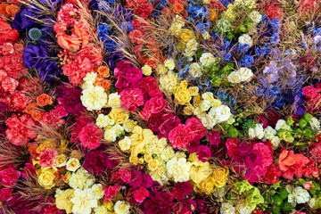 Fototapeta na wymiar Colorful summer flowers background. Top view