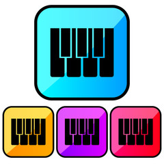 Square, gradient, black piano keys icon. Four color variations. Isolated on white