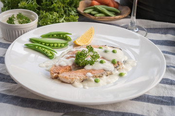 Grilled salmon steak