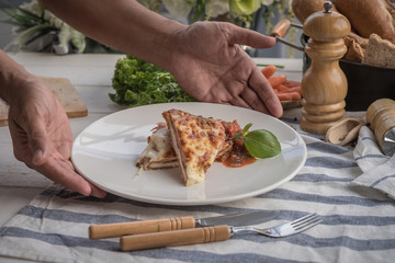 cooking healthy diet food in the home kitchen, Healthy Chicken parmesan