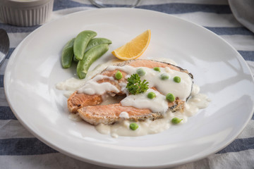 Grilled salmon steak