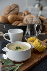 Corn soup in bowl