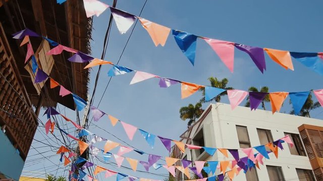 Flags on the streets of the Philippines in honor of a celebration.