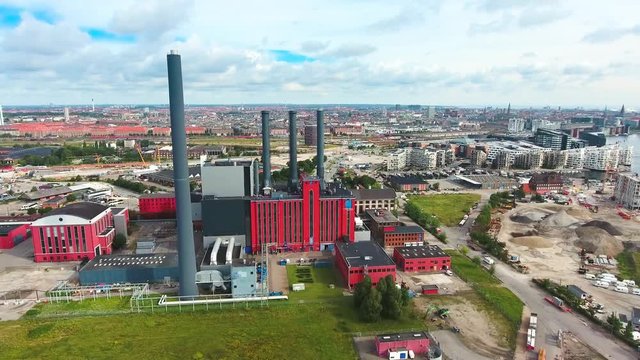 City aerial view over Copenhagen HC Oersted Power Station