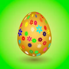Golden Easter Egg with colorful flowers. eps10