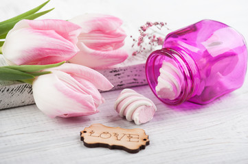 Tulips and sign Love