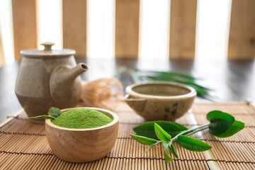 Matcha. Organic Green Matcha Tea ceremony. Matcha powder. Cooking with matcha.