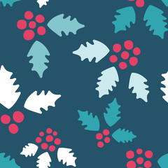 Holly Pattern. Endless Vector Background.