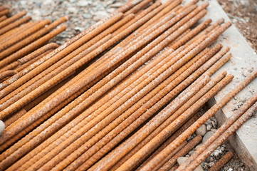 closeup of concrete iron stack in construction site