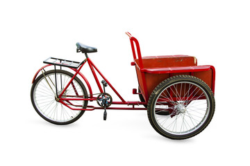 Car Tricycles red color in retro countryside and vintage style. the brush comes from a bicycle to...