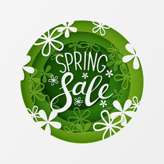 Paper cut background with spring sale message