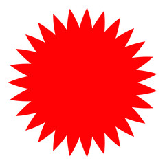 Red starburst, sunburst, burst, badge, sticker, stamp, seal or label, flat vector icon, design element.