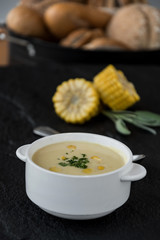 Corn soup in bowl