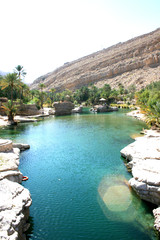 beautiful emerald pools of Wadi Bani Khalid, an oasis in Oman