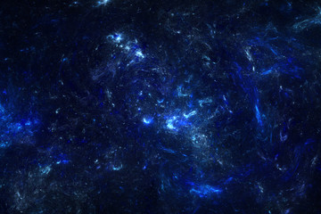 Fototapeta na wymiar Blue space nebula - background, Fractal shapes fantasy pattern - blue and black, Colorful fractal paint, lights on the subject of art, abstract, creativity