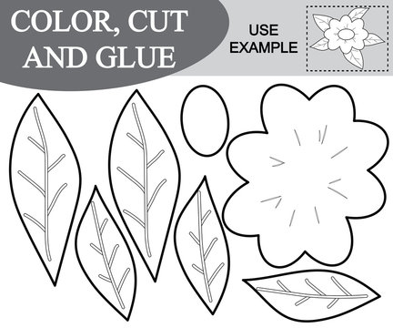 Color, cut and glue the image of flower cartoon. Educational game for children.