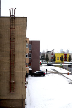 Business building with escape ladder