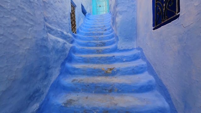 Blue stairs in old city, Medina of Chefchaouen, Morocco
