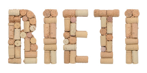 Italian province Rieti made of wine corks Isolated on white background