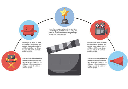 Red Blue Black Flat Cinema Movie Festival Infographic Template