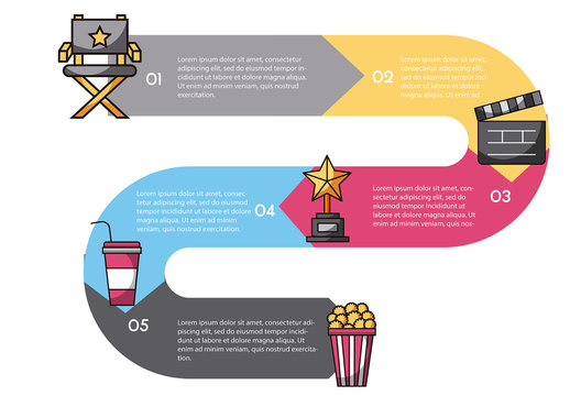 Yellow Pink Gray Cinema Movie Festival Infographic Template