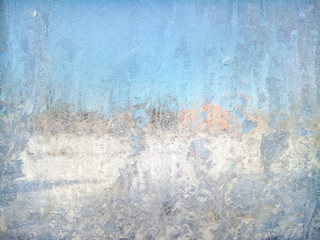 Sunny frozen window. Abstract background.