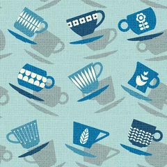 Behang Thee Naadloos retro patroon van theekopjes of koffiekopjes. vectorillustratie.