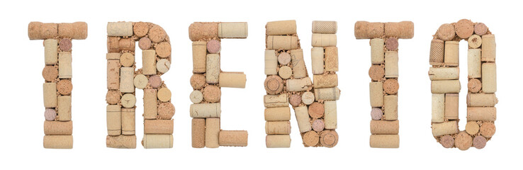 Italian province Trento made of wine corks Isolated on white background