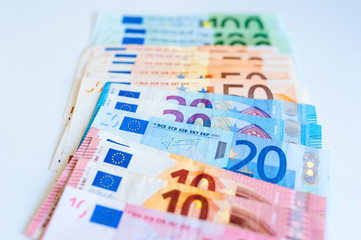 Pack of european currency, banknotes and coins