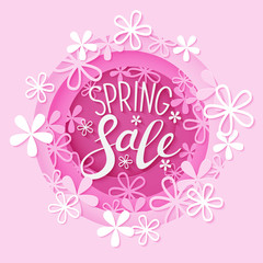 Paper cut background with spring sale message