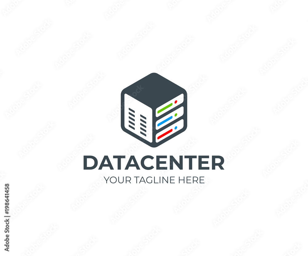 Poster server in a hexagon logo template. data storage vector design. hosting logotype